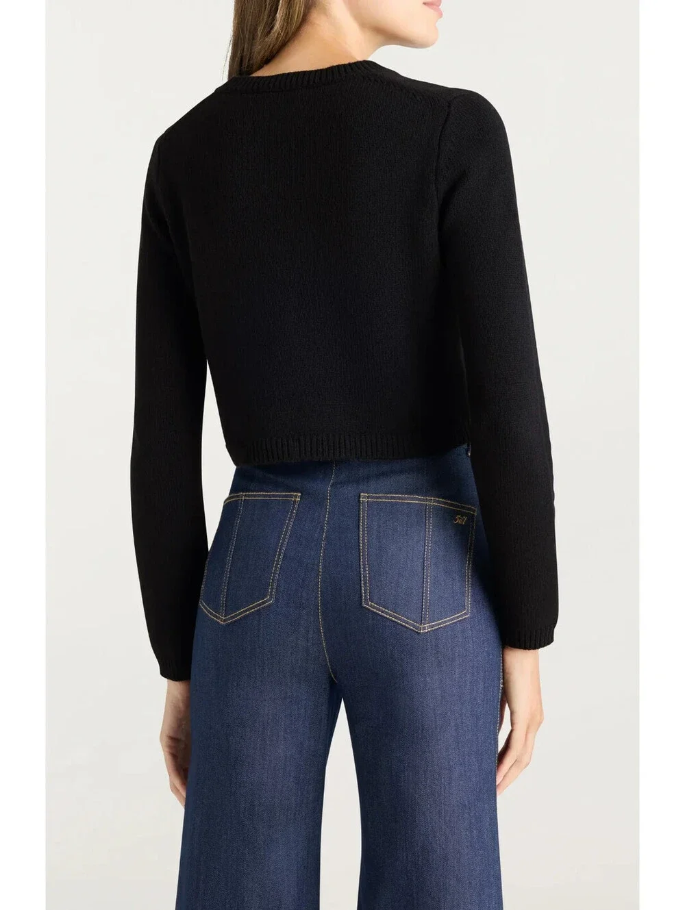 NEW, Cinq A Sept Heritage Rose Issa Wool Blend Crop Sweater Black Sz S #S7726